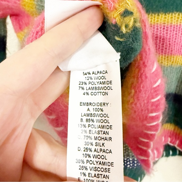 Yanyan Knits Alpaca Stripe Logo Multicolored Button Cardigan Sweater size small - Picture 12 of 15